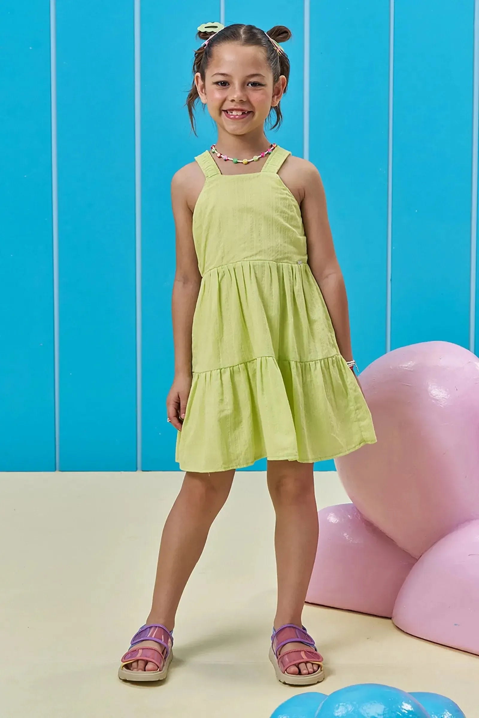 Vestido em Tricoline Maquinetado 96376 Kukiê Infantil Menina