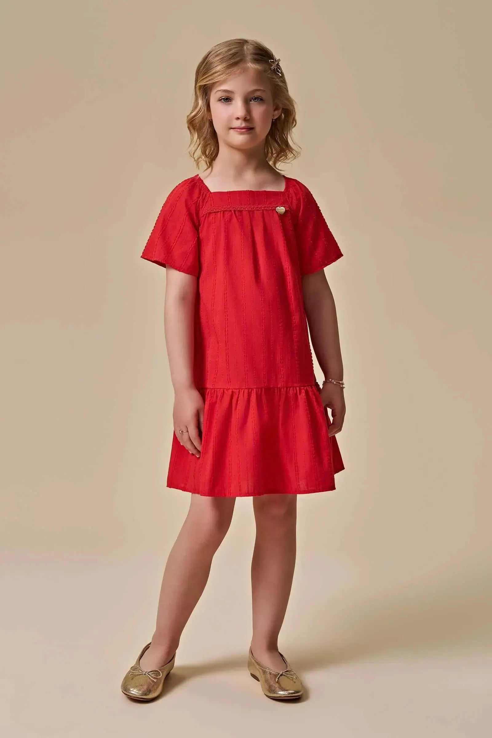 Vestido em Tricoline Texturizado 95745 Infanti Infantil Menina