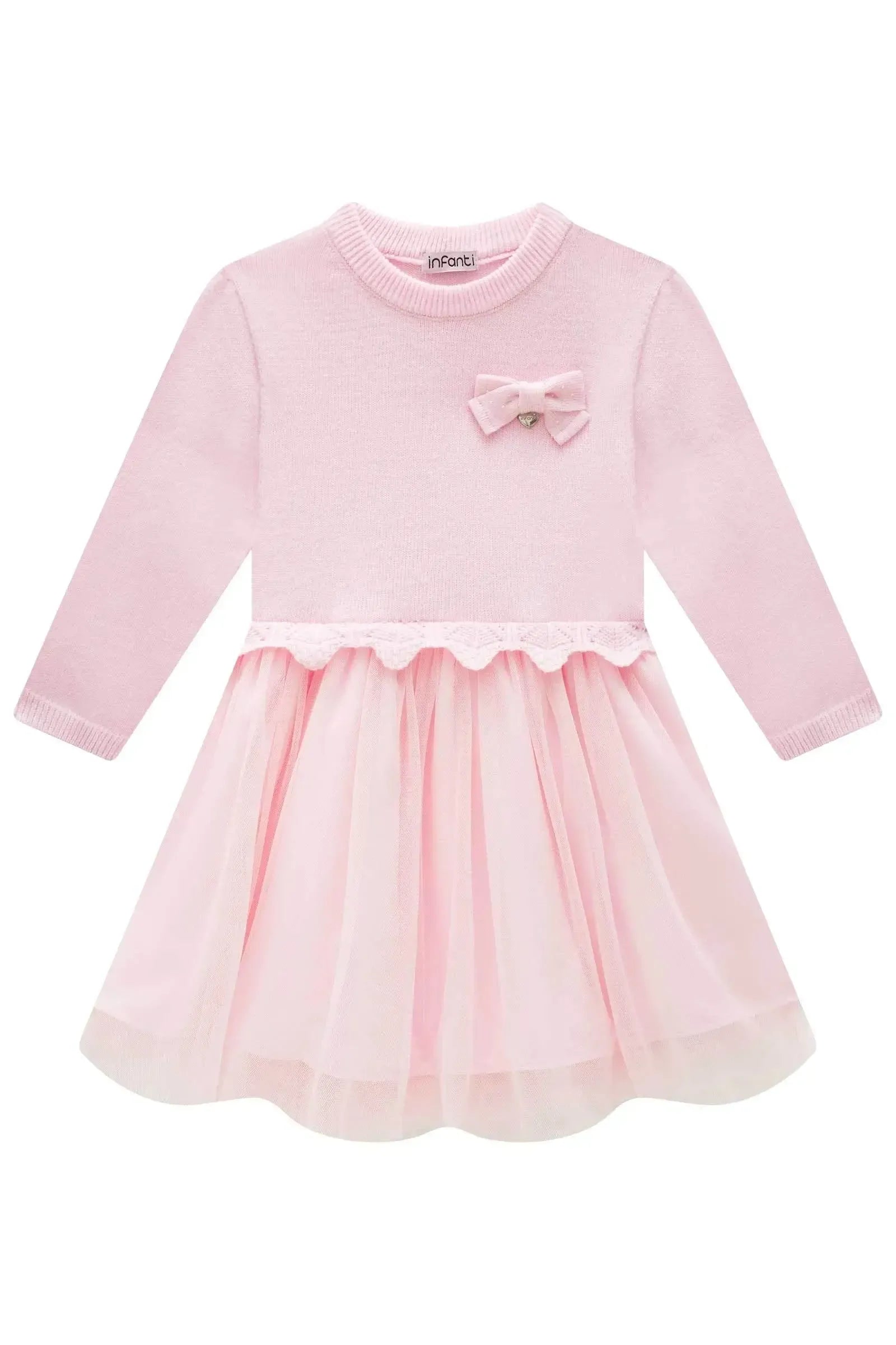 Vestido em Tricot e Tule com Elastano 90962 Infanti Bebê Menina