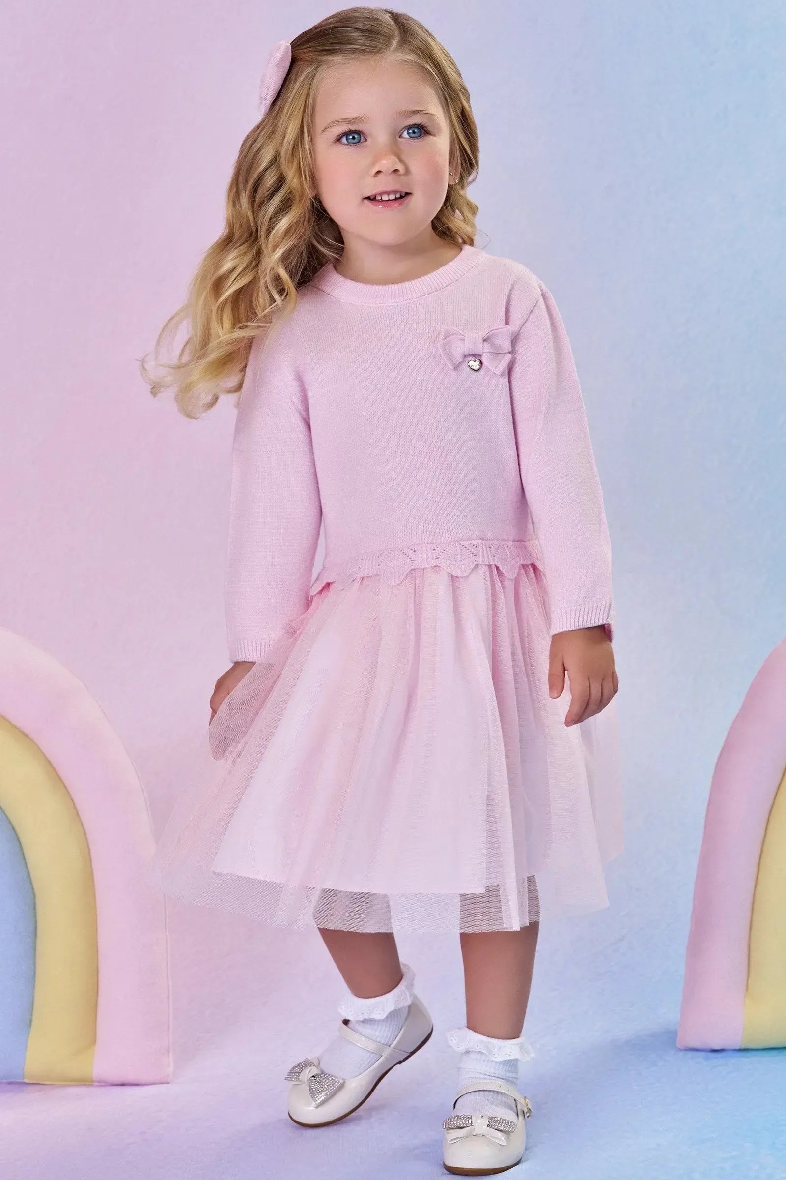 Vestido em Tricot e Tule com Elastano 90962 Infanti Bebê Menina