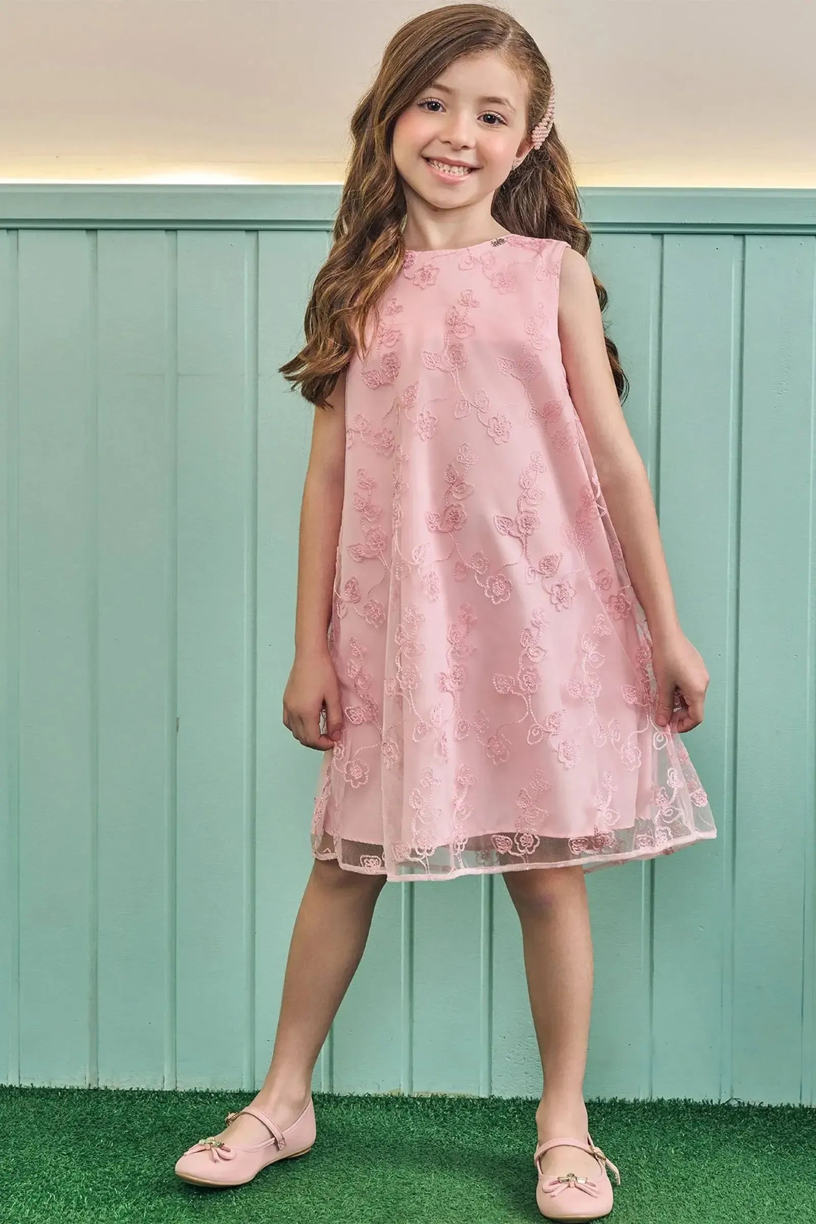 Vestido em Tule Bordado 83758 Kukiê Infantil Menina