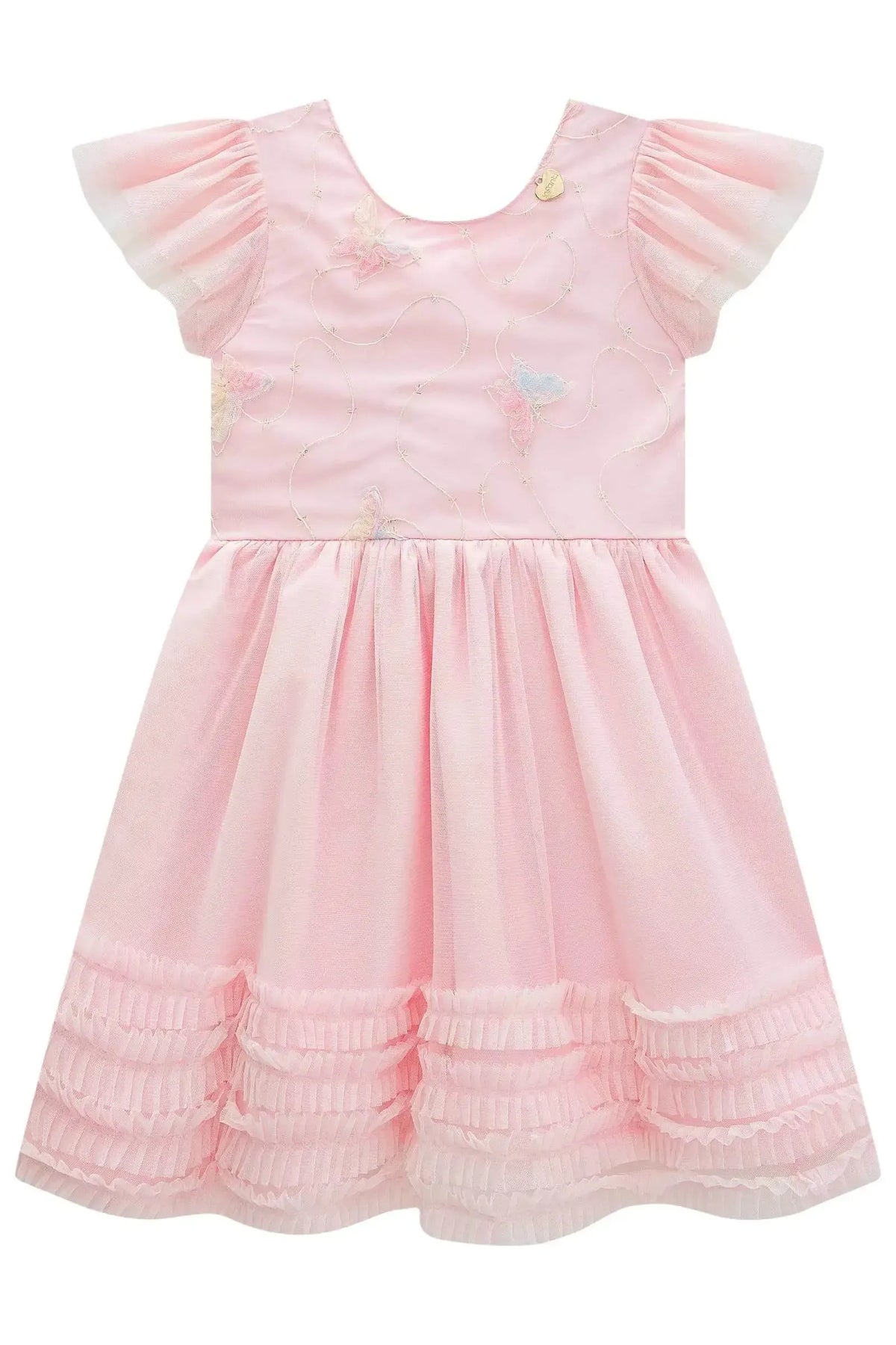 Vestido em Tule Bordado Borboleta e Tule com Elastano 99147 Infanti Infantil Menina