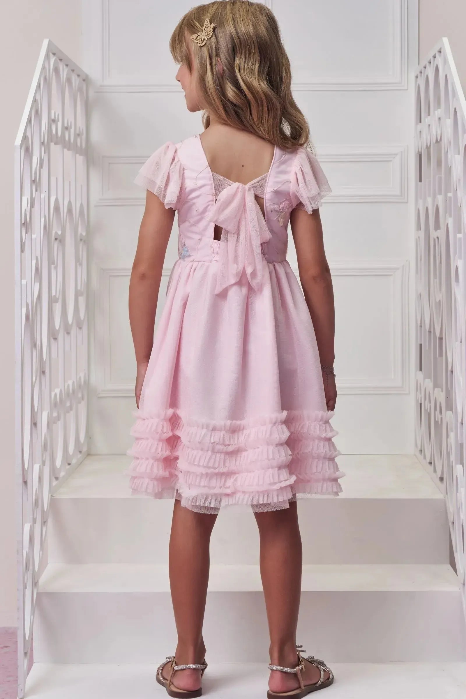 Vestido em Tule Bordado Borboleta e Tule com Elastano 99147 Infanti Infantil Menina