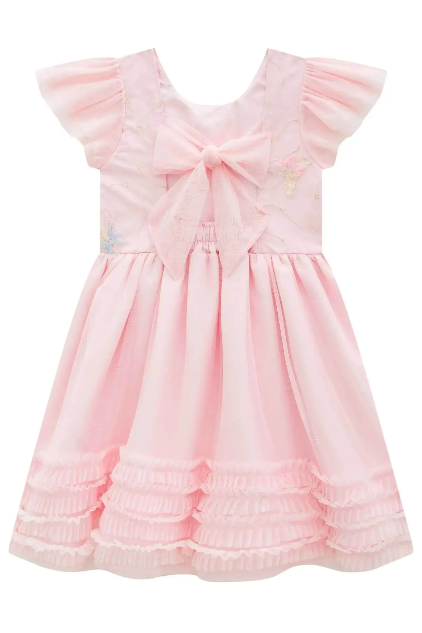 Vestido em Tule Bordado Borboleta e Tule com Elastano 99147 Infanti Infantil Menina