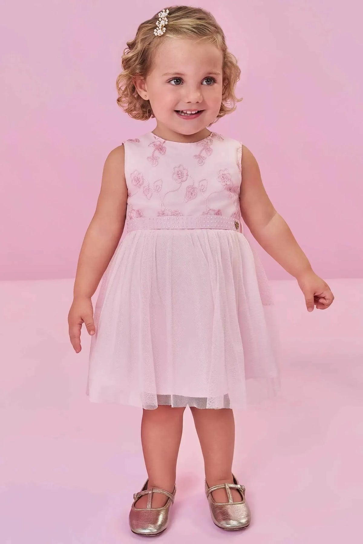 Vestido em Tule Bordado Flores 99139 Kukiê Bebê Menina