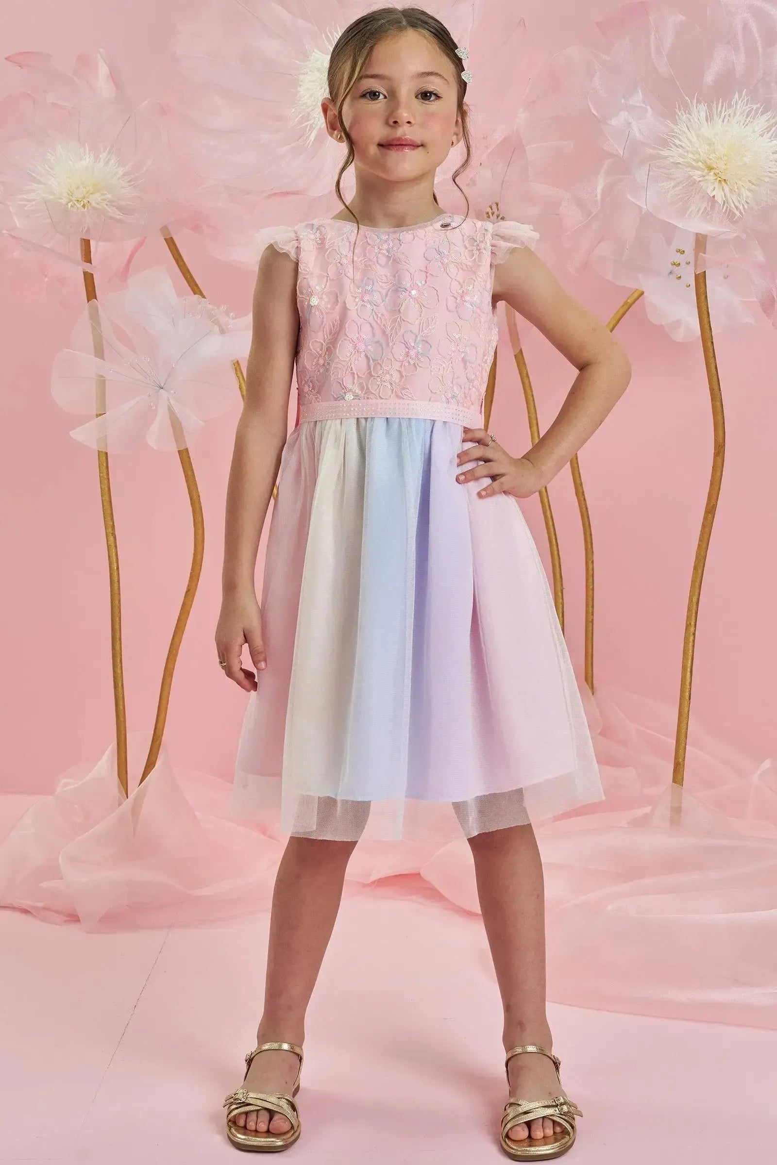 Vestido em Tule Bordado Garden 83696 Infanti Infantil Menina