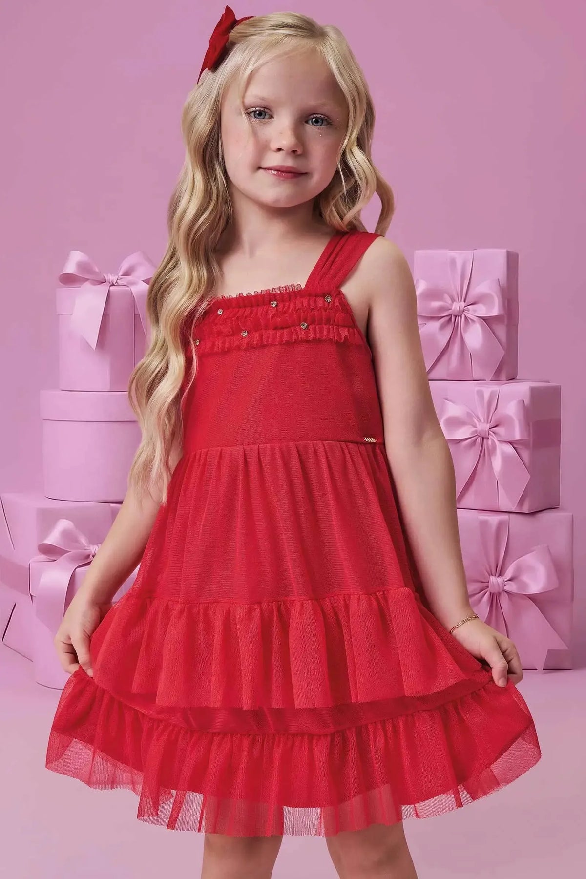 Vestido em Tule com Elastano 99200 Kukiê Infantil Menina