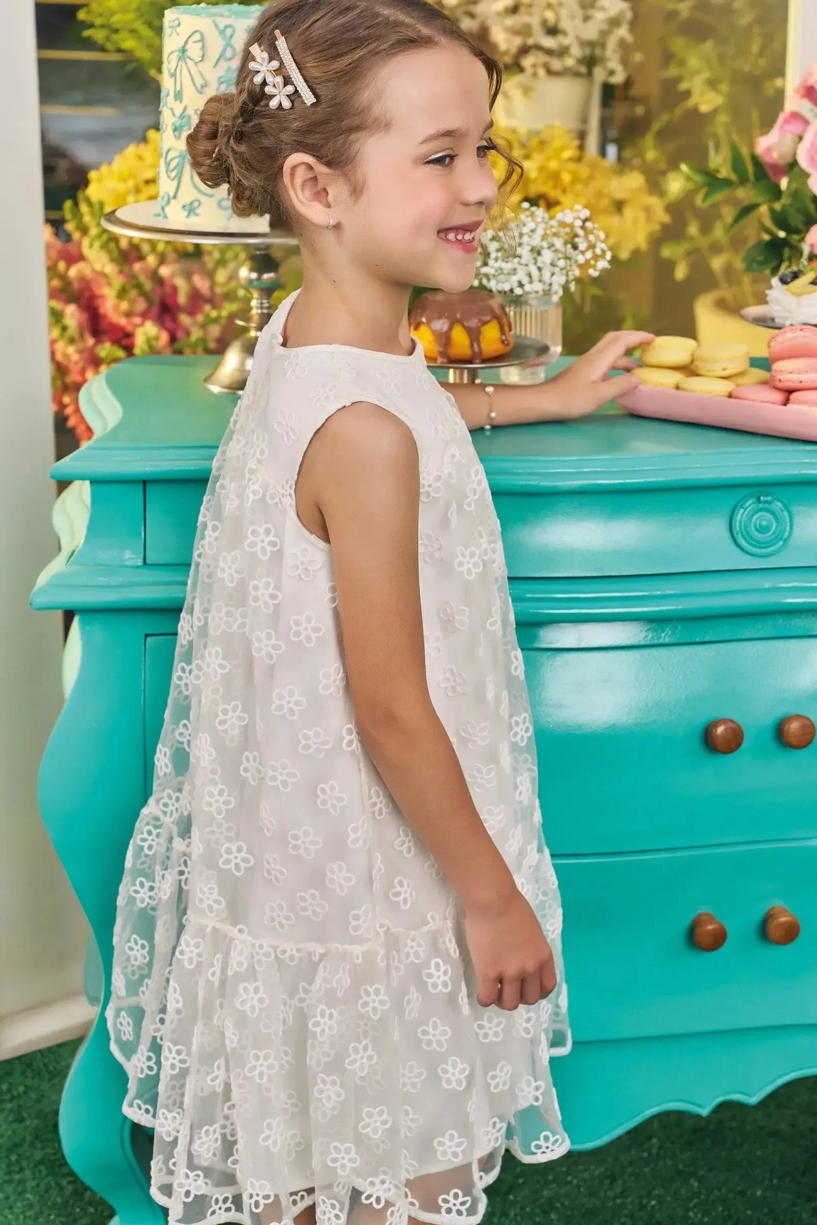 Vestido em Tule Flocado 83191 Kukiê Infantil Menina