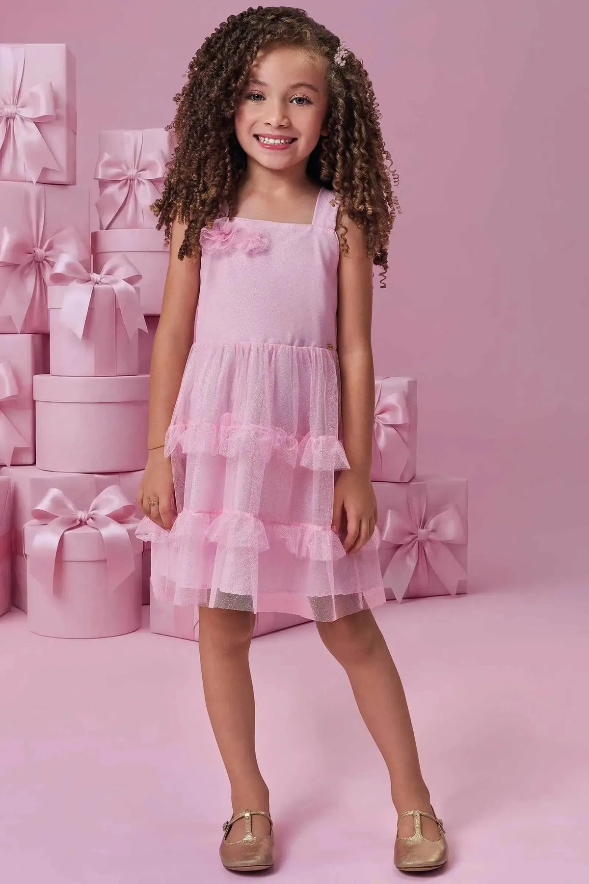 Vestido em Tule Glitter 98850 Kukiê Infantil Menina