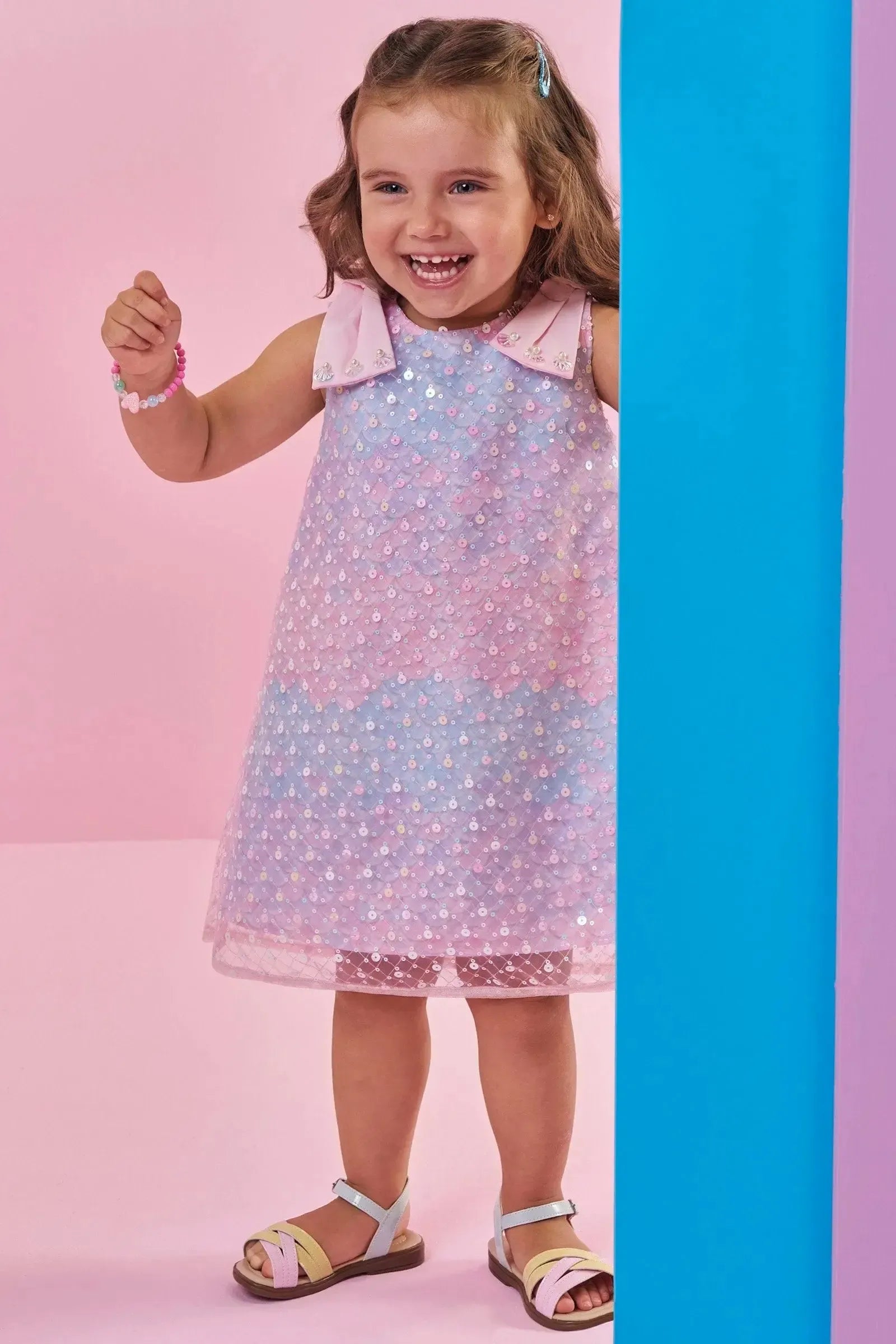 Vestido em Tule Paetê Bordado 99414 Kukiê Infantil Menina