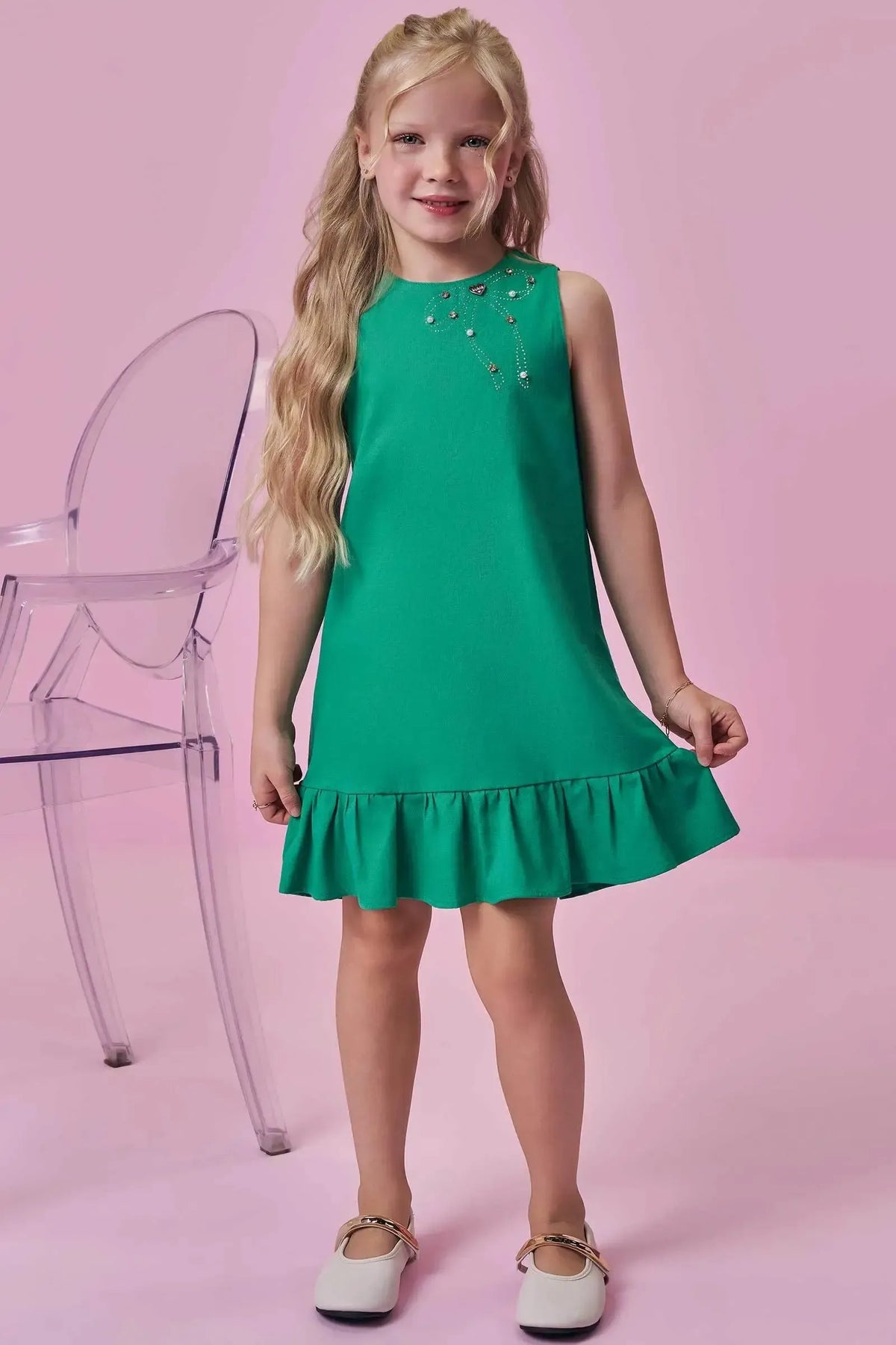Vestido em Viscolinho Sarjado 98658 Kukiê Infantil Menina