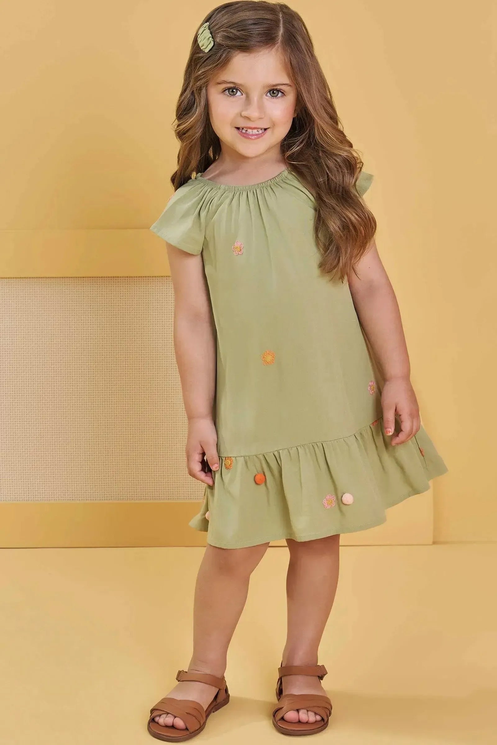 Vestido em Viscose Bordado Flores 83153 Infanti Bebê Menina
