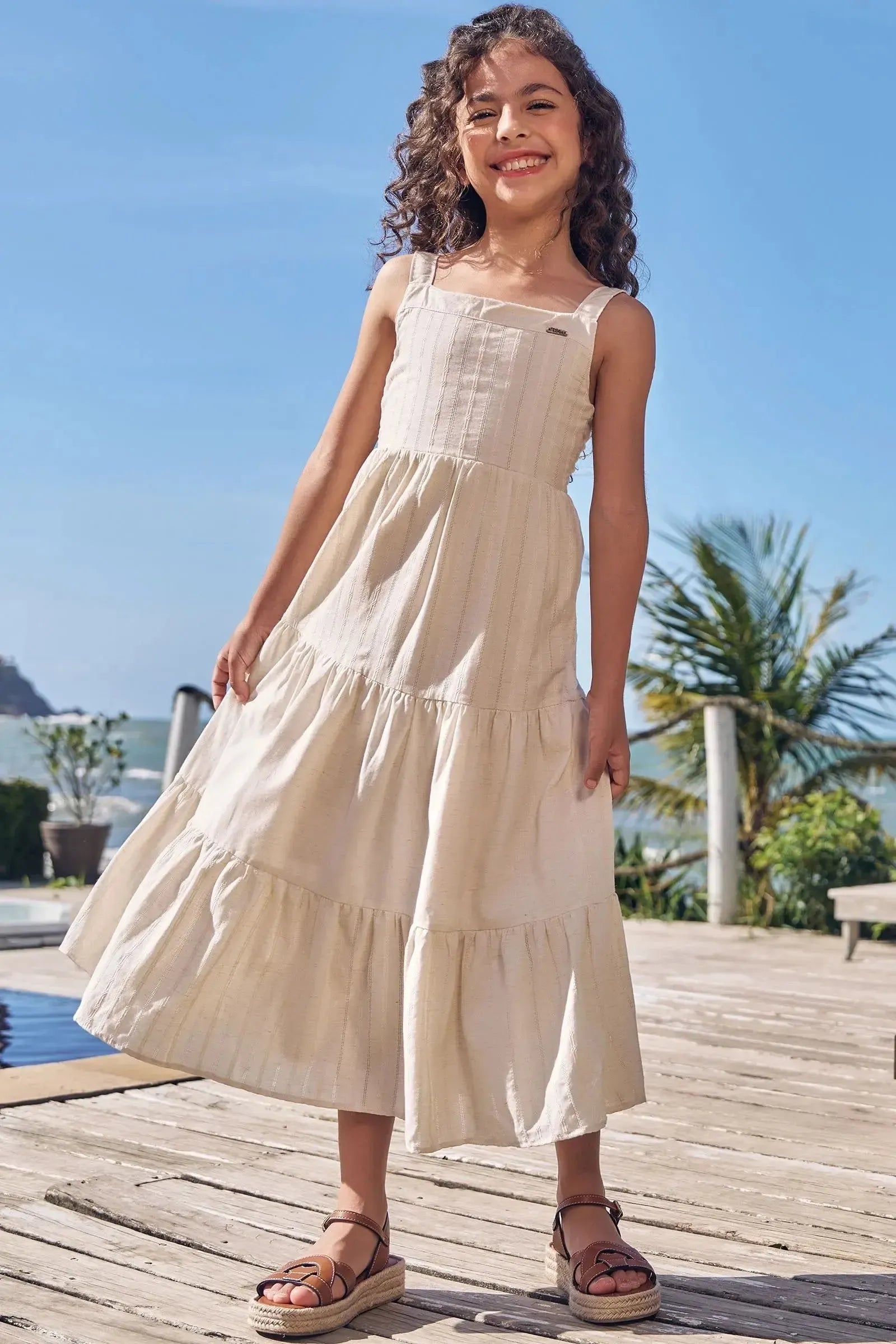 Vestido Midi em Blend de Linho Bordado 96495 Infanti Infantil Menina