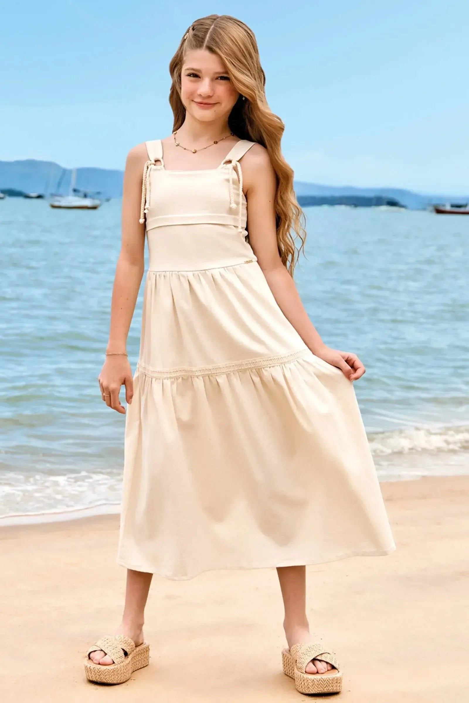 Vestido Midi em Linho com Elastano 94427 Vic&Vicky Teen Menina