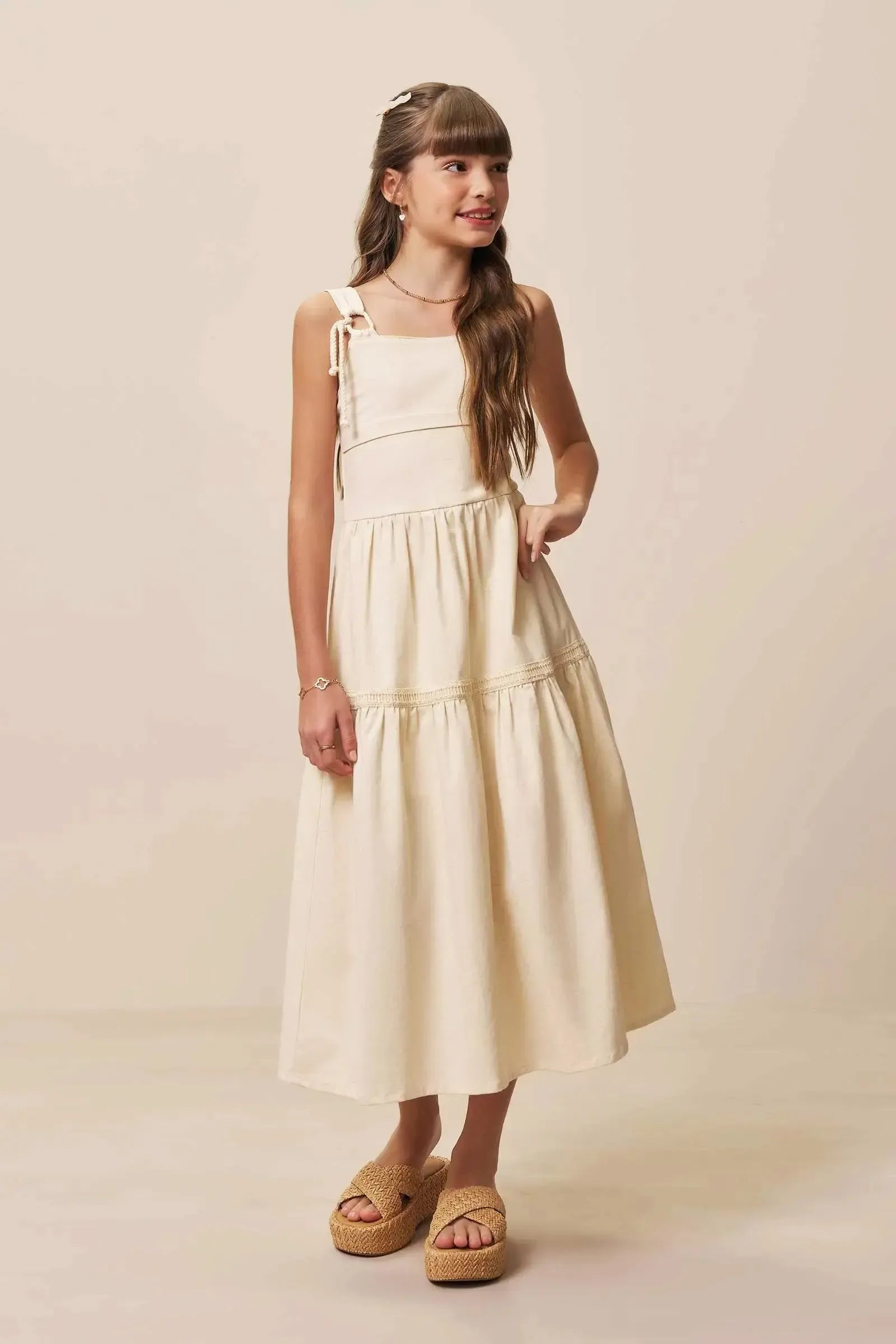 Vestido Midi em Linho com Elastano 94427 Vic&Vicky Teen Menina