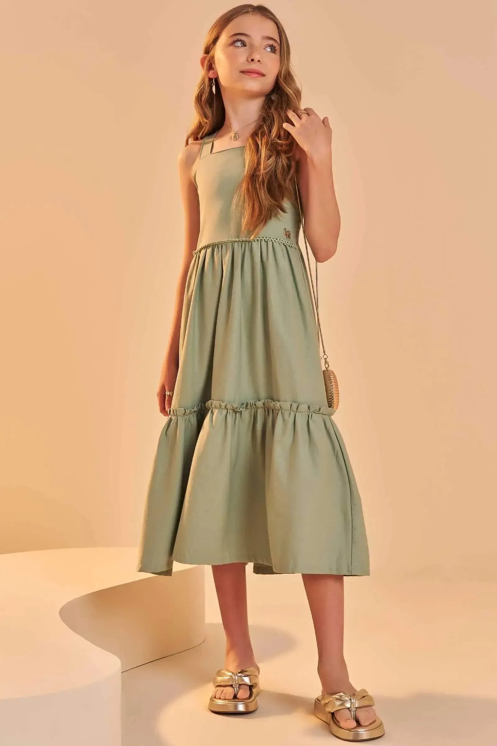 Vestido Midi em Linho Santorine 84811 Lilimoon Teen Menina