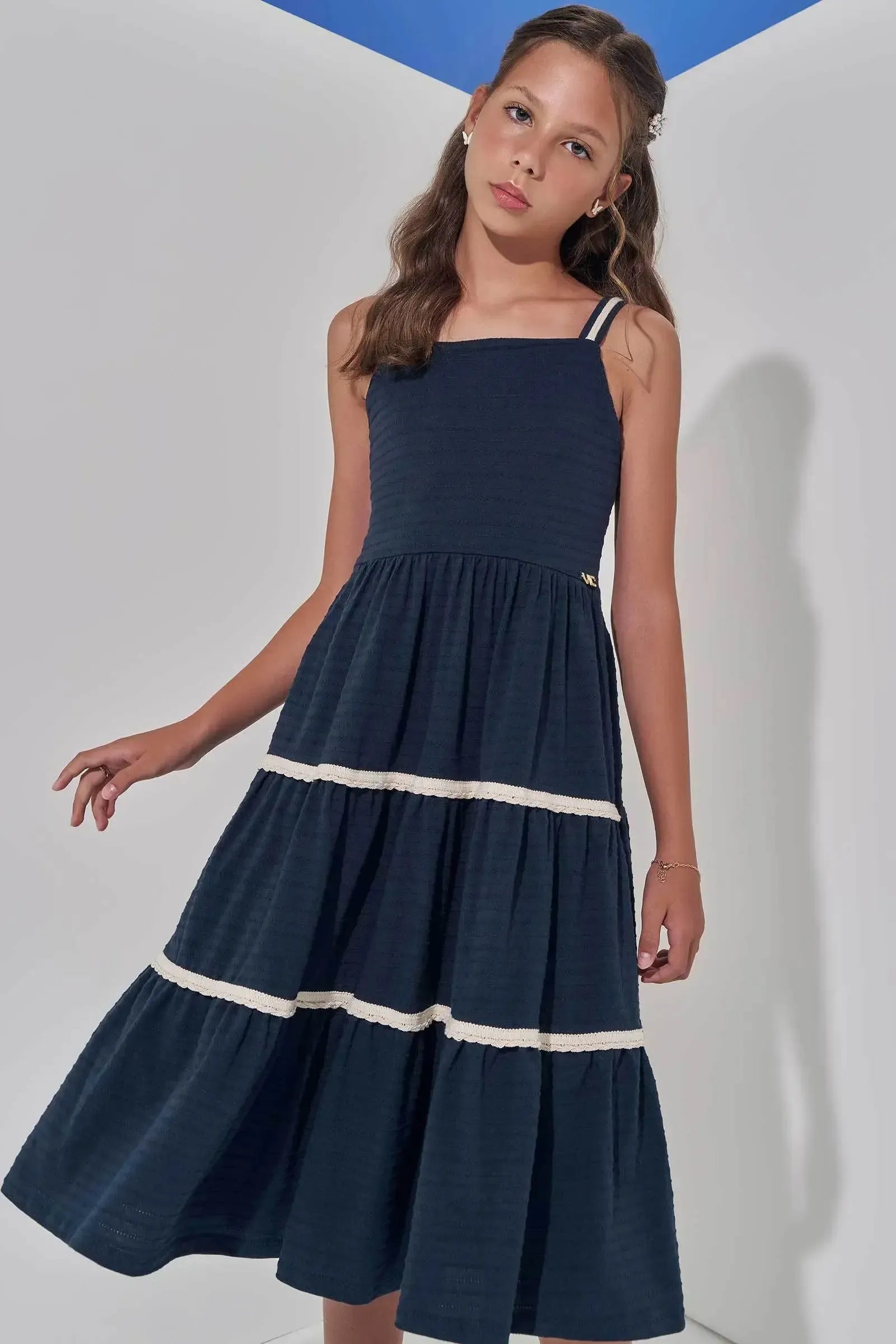Vestido Midi em Malha Textura 98915 Vic Teen Menina