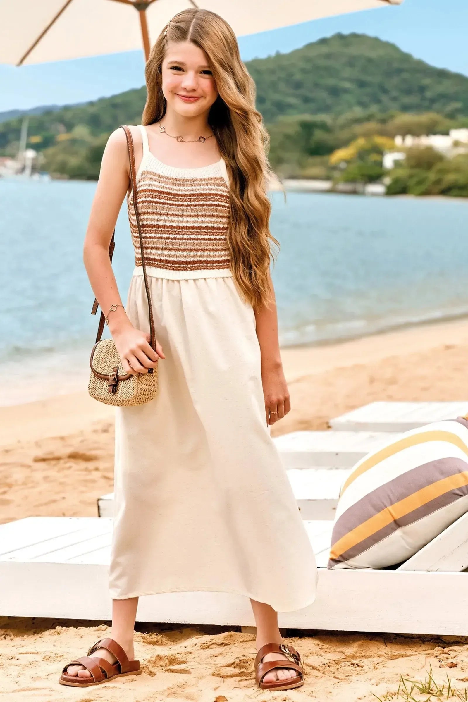 Vestido Midi em Tricot 100% Algodão e Linho Deluxe 94375 Vic&Vicky Teen Menina