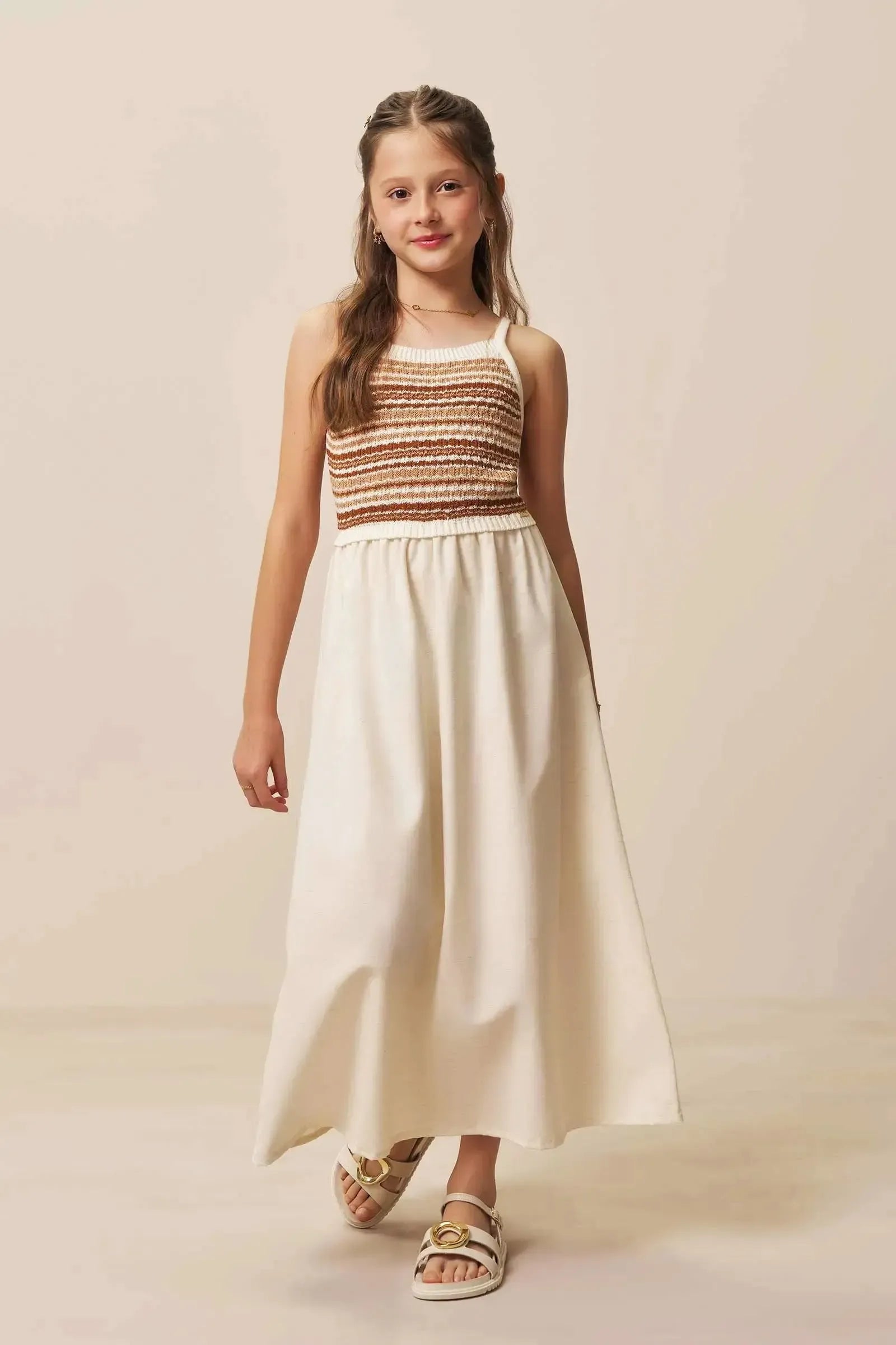 Vestido Midi em Tricot 100% Algodão e Linho Deluxe 94375 Vic&Vicky Teen Menina